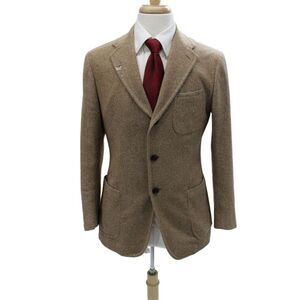 Franck Namani Mens Tweed Brown Blazer Solid Size 38